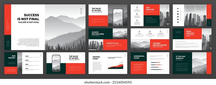 Creative Powerpoint presentation templates set. Modern Keynote presentation background, brochure cover design, brand guidelines, landing page, annual report, pitch deck ,Google slides, company profile