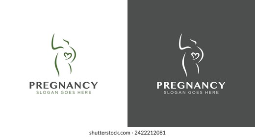 Creative Pregnancy Logo. Woman Carrying Baby or Pregnant with Minimalist Style. Healthcare Mom Logo Icon Symbol Vector Design Template.