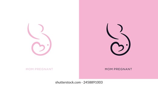 Creative Pregnancy Logo. Woman Carrying Baby or Pregnant with Minimalist Style. Healthcare Mom Logo Icon Symbol Vector Design Inspiration.