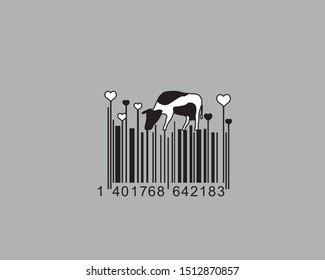 Creative premium bar code. Hearts and cow. Vector image