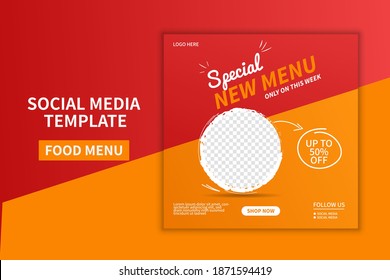 Creative premium food menu restaurant social media post template design. web banner promotion. online advertising promotion design vector