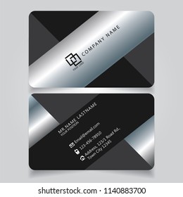 Creative premium silver Black name card and business card with horizontal curve corner standard size vector illustration EPS10 template