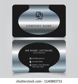 Creative premium silver Black name card and business card with horizontal curve corner standard size vector illustration EPS10 template