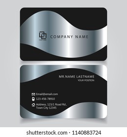 Creative premium silver Black name card and business card with horizontal curve corner standard size vector illustration EPS10 template