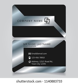 Creative premium silver Black name card and business card with horizontal curve corner standard size vector illustration EPS10 template
