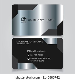 Creative premium silver Black name card and business card with horizontal curve corner standard size vector illustration EPS10 template