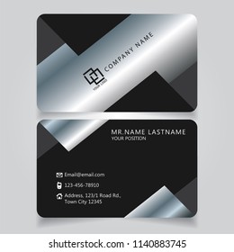 Creative premium silver Black name card and business card with horizontal curve corner standard size vector illustration EPS10 template