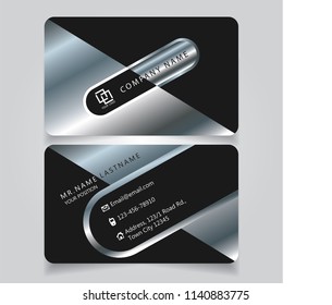 Creative premium silver Black name card and business card with horizontal curve corner standard size vector illustration EPS10 template