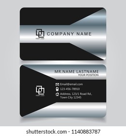 Creative premium silver Black name card and business card with horizontal curve corner standard size vector illustration EPS10 template