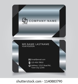 Creative premium silver Black name card and business card with horizontal curve corner standard size vector illustration EPS10 template