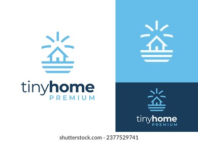 Creative Premium Tiny Home House with Abstract Sun Light Beach Logo Design Branding Template