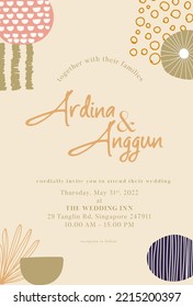 Creative Premium unique Scandinavian Style for wedding invitation with floral vector and brown color. Set Ideal for Cards, Invitations, Posters.