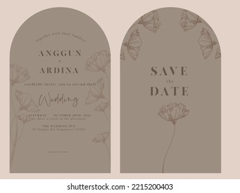 Creative Premium unique Scandinavian Style for wedding invitation with floral vector and brown color. Set Ideal for Cards, Invitations, Posters.