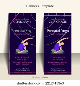 Creative Prenatal Yoga Banners Template, Full Vector, for roll up banner or standing banner