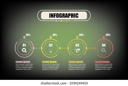 Creative presentation business infographic template with 4 options. Concept circle thin line infographic design four steps. Vector infographic circle template for illustration background mesh color.