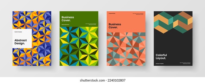 Creative presentation design vector concept bundle. Colorful geometric hexagons pamphlet illustration collection.