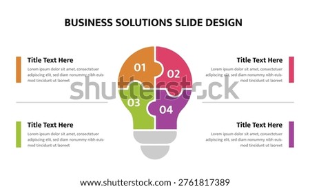 Creative presentation slide for business solutions, featuring a lightbulb icon formed by four numbered puzzle pieces with text.