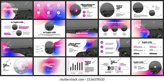 Kreative Präsentationsvorlagen mit bearbeitbaren Design-Elementen und Infografiken. Hintergrund für die Präsentation. Vektorgrafik, Flyer, Bericht, Marketing, Werbung, Jahresbericht, Banner