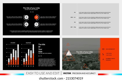 Creative presentation templates elements on a black background. Vector infographics. Use in Presentation, flyer and leaflet, corporate report, marketing, advertising, annual report, banner.
