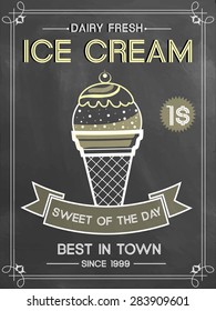 Diseño creativo de tarjetas a precio fijo para helados frescos en forma de pizarra.