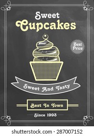 Creative price menu card design for Sweet Cupcakes in chalkboard style.