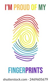 Creative Pride Month design t-shirt print. Rainbow Fingerprints with inscription isolated transparent background. Pride Month Doodle vector can used postcard, flyer template.