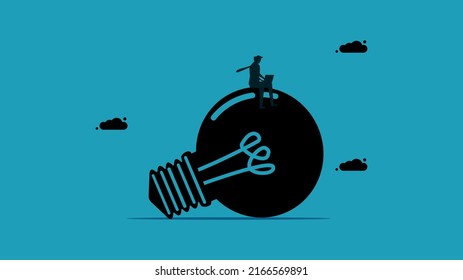 creative problem solving Smart businessman sitting on a light bulb. Silhouette Business Concept Vector