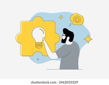 Creative problem-solving and brainstorming session illustration. Ideas emerge from chaos, highlighting effective problem resolution. Finding solution to problem outline vector illustration