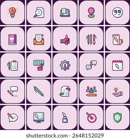 Creative process and artistic creation symbols, icon pack for design and art projects