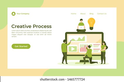 Creative Process Concept Vector Flat Illustration for landing page, wallpaper, background, banner, advertising, web, business