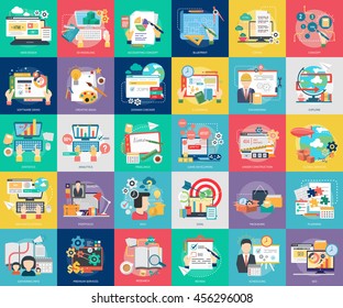 Creative Process Conceptual Design | Set of great flat icons with style long shadow icon and use for Business, Creative Idea, Concept, Marketing and much more