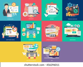 Creative Process Conceptual Design | Set of great flat icons with style long shadow icon and use for Business, Creative Idea, Concept, Marketing and much more