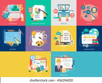 Creative Process Conceptual Design | Set of great flat icons design illustration concepts for Business, Creative Idea, Concept, Marketing and much more