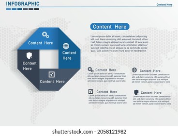 Plantilla de diapositiva de diagrama de proceso creativo.Diseño infográfico.Gráfico circular con 4 opciones. Pasos de progreso de papel para el tutorial. Banner de la secuencia del concepto de negocio.