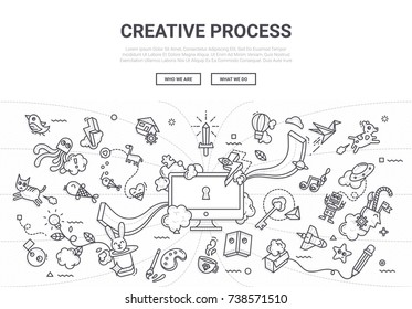 Creative Process Doodle Background Vector Illustration with Various Concept such as Brainstorming Idea, Imagination Thinking, Learning Space, etc