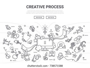 Creative Process Doodle Background Vector Illustration with Various Concept such as Brainstorming Idea, Imagination Thinking, Learning Space, etc