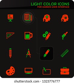 Creative process easy color vector icons on darken background for user interface design