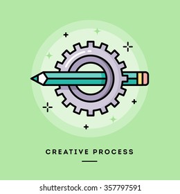 Creative process, flat design thin line banner, usage for e-mail newsletters, web banners, headers, blog posts, print and more