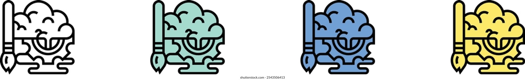 creative process icon. Outline, Green, Blue and Yellow Style Design Isolated On White Background