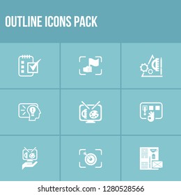 Creative process icon set and branding with design, precision and great solution. Tool related creative process icon vector for web UI logo design.