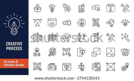 Creative process icon set. Outline icon with Editable stroke. Vector illustration
