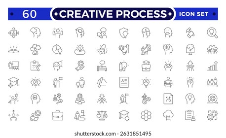 Creative Process line icon set. Teamwork process symbols in flat. Customer search and care signs isolated on white. Leadership and creative icon . Vector illustration for graphic design, Web.
