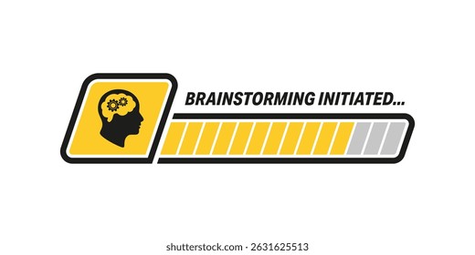Creative process loading bar with a human head and gears icon, symbolizing the start of brainstorming or idea generation.