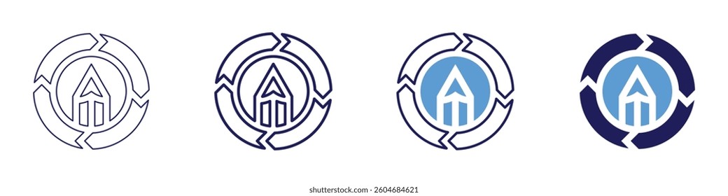 Creative process model icon in 4 different styles. Thin Line, Line, Bold Line, Duotone. Duotone style. Editable stroke.