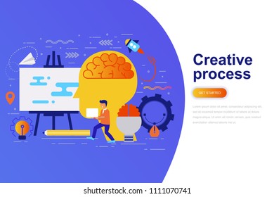 Creative process modern flat concept web banner with decorated small people character. Landing page template. Conceptual vector illustration for web and graphic design, marketing.