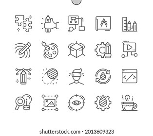 Creative process. Search for ideas. Target audience. Marketing, innovation, management, success, business and brainstorm. Pixel Perfect Vector Thin Line Icons. Simple Minimal Pictogram