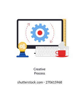 Creative Process theme. Abstract flat vector illustration of design and development concept. Element for mobile and web applications.