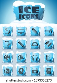 creative process vector icons frozen in transparent blocks of ice