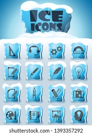 creative process vector icons frozen in transparent blocks of ice