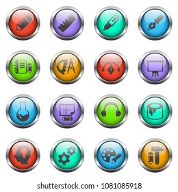 creative process vector icons on color glass buttons